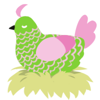 A grass and pink chicken with a lace pattern
