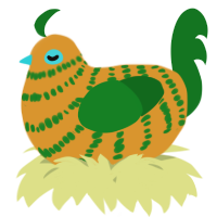 A orange and leaf chicken with a bar pattern