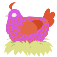 A orchid and vermilion chicken with a lace pattern