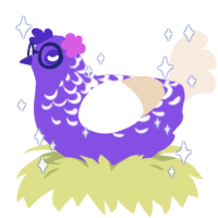 Alicia, a blurple and cream chicken with a half-lace pattern