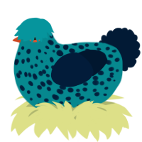 A teal and tumblr chicken with a speckle pattern