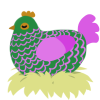 A viridian and orchid chicken with a lace pattern