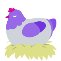 Pepe, a mist and blurple chicken with a head pattern