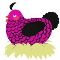 A fuchsia and black chicken with a lace pattern