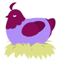 A lilac and wine chicken with a head pattern