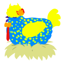 A sapphire and lime chicken with a speckle pattern