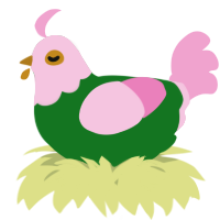 A leaf and pink chicken with a head pattern