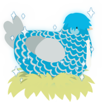 The cooler Jalid, a cerulean and silver chicken with a lace pattern