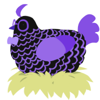 A black and blurple chicken with a lace pattern