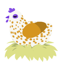 A white and ochre chicken with a speckle pattern