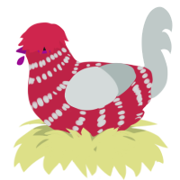 A crimson and silver chicken with a bar pattern