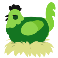 A leaf and grass chicken with a head pattern