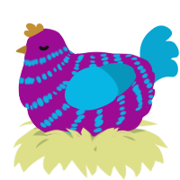 A plum and cerulean chicken with a bar pattern