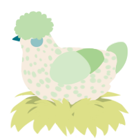 A cream and gluppy chicken with a speckle pattern