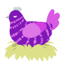A violet and orchid chicken with a bar pattern
