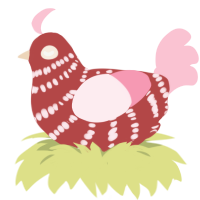 Shortcake, a red and rose chicken with a bar pattern