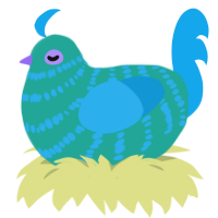 A turquoise and sky chicken with a bar pattern