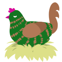 A leaf and brown chicken with a bar pattern