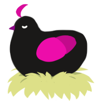 Pluble, a sable and fuchsia chicken
