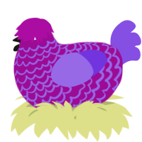 A plum and blurple chicken with a lace pattern
