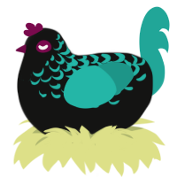 A black and turquoise chicken with a half-lace pattern