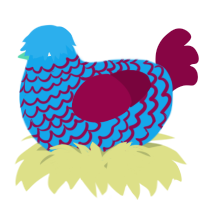 A sky and maroon chicken with a lace pattern