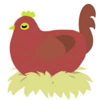 A red and russet chicken with a speckle pattern
