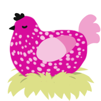 bubbline, a fuchsia and pink chicken with a speckle pattern