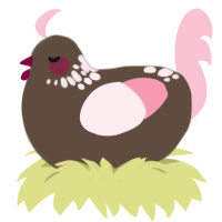 slunky, a bark and rose chicken with a neck-speckle pattern