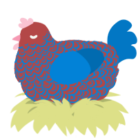 A red and sapphire chicken with a double-lace pattern