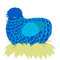 A ultramarine and cerulean chicken with a lace pattern