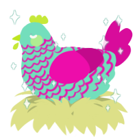 A mint and fuchsia chicken with a lace pattern
