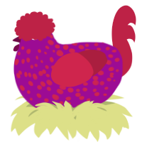 A plum and crimson chicken with a speckle pattern