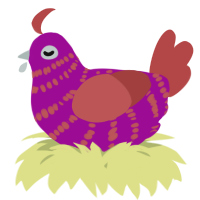 A plum and red chicken with a bar pattern