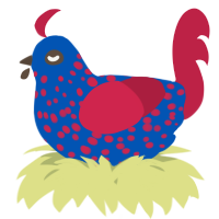 A ultramarine and crimson chicken with a speckle pattern