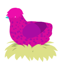 A fuchsia and plum chicken with a speckle pattern