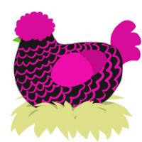 A sable and fuchsia chicken with a lace pattern