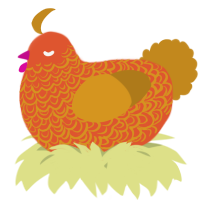 A vermilion and ochre chicken with a double-lace pattern