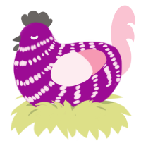 Ube, a plum and rose chicken with a bar pattern