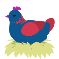A ultramarine and crimson chicken with a neck-speckle pattern