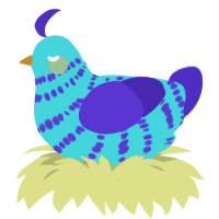 A aqua and indigo chicken with a bar pattern