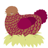 A brown and maroon chicken with a lace pattern