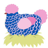 Snow Cone, a ultramarine and pink chicken with a lace pattern