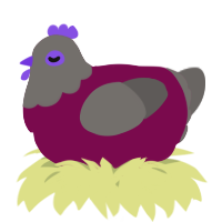 A wine and grey chicken with a head pattern
