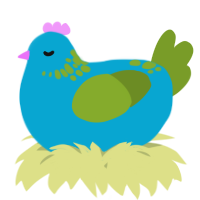 A cerulean and chartreuse chicken with a neck-speckle pattern