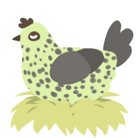 A apple and grey chicken with a speckle pattern