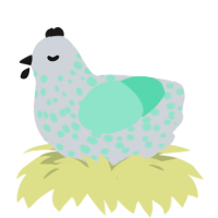 A mist and mint chicken with a speckle pattern