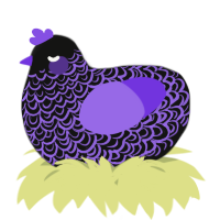 A black and blurple chicken with a double-lace pattern