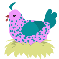 Cotton Candy, a lavender and teal chicken with a speckle pattern