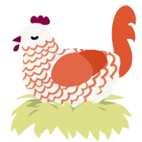 Finale, a white and vermilion chicken with a lace pattern